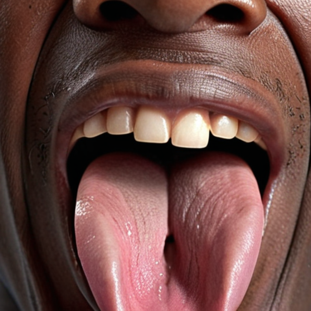 ** A close-up of a person's mouth articulating a Xhosa click sound. Focus on the tongue position and facial expression, emphasizing the complexity of the movement.

**