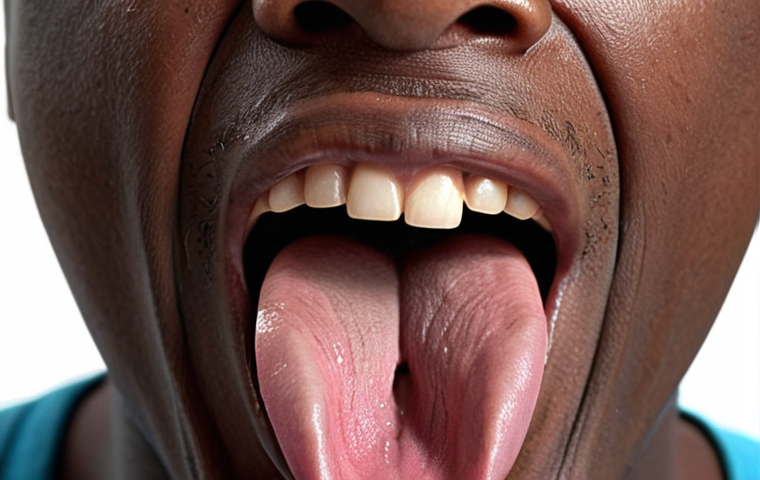 ** A close-up of a person's mouth articulating a Xhosa click sound. Focus on the tongue position and facial expression, emphasizing the complexity of the movement.
**