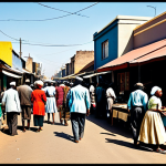 Sophiatown Street Scene**

"A bustling street scene in Sophiatown, Johannesburg, in the 1940s, fully clothed people going about their daily lives, modest market stalls, colorful buildings, appropriate attire, safe for work, perfect anatomy, natural proportions, high-quality, warm color palette, reminiscent of Gerard Sekoto's style."

**